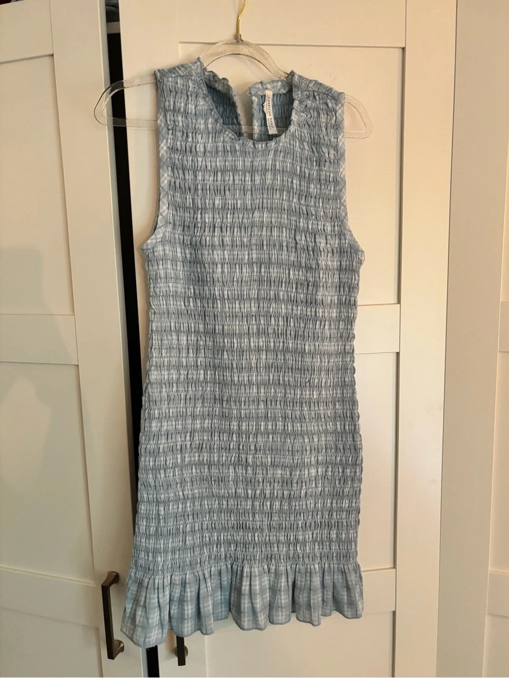 American Eagle Light Blue Smocked Body Con Ruffle-Hem Mini Dress Size xs - Picture 3 of 6